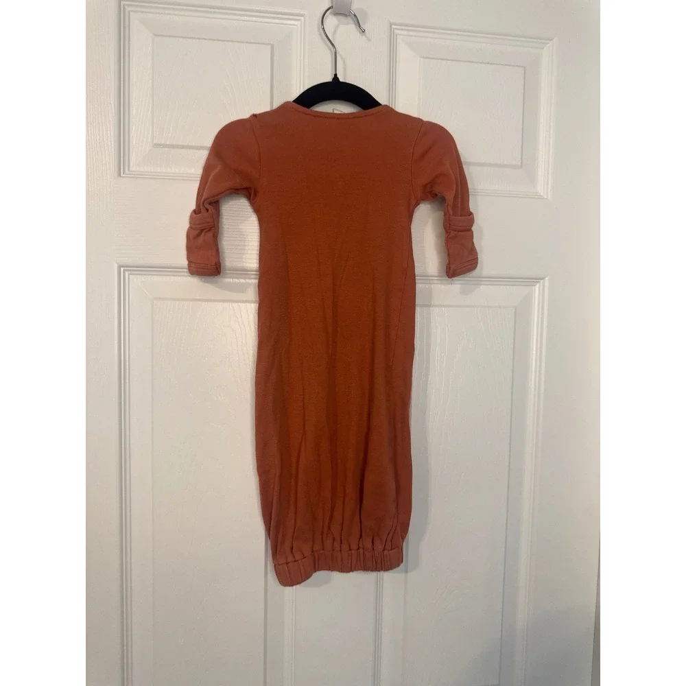 Kate Quinn Organic Cotton Baby Gown Terracotta Rust Orange 0-3M Long Sleeve